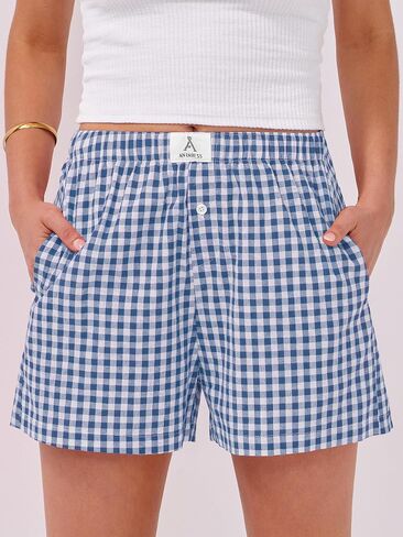 ANRABESS Shorts for Women Casual Summer Plaid Pajama Shorts Soft Elastic Gingham Lounge Sleep Boxers Bottoms in Saudi Arabia