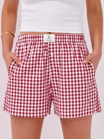 ANRABESS Shorts for Women Casual Summer Plaid Pajama Shorts Soft Elastic Gingham Lounge Sleep Boxers Bottoms in Saudi Arabia