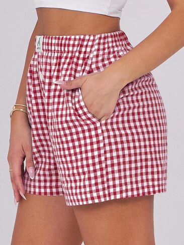 ANRABESS Shorts for Women Casual Summer Plaid Pajama Shorts Soft Elastic Gingham Lounge Sleep Boxers Bottoms in Saudi Arabia