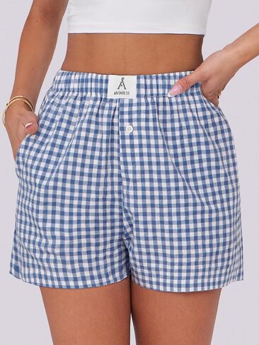 ANRABESS Shorts for Women Casual Summer Plaid Pajama Shorts Soft Elastic Gingham Lounge Sleep Boxers Bottoms in Saudi Arabia
