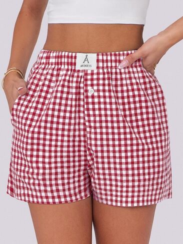 ANRABESS Shorts for Women Casual Summer Plaid Pajama Shorts Soft Elastic Gingham Lounge Sleep Boxers Bottoms in Saudi Arabia