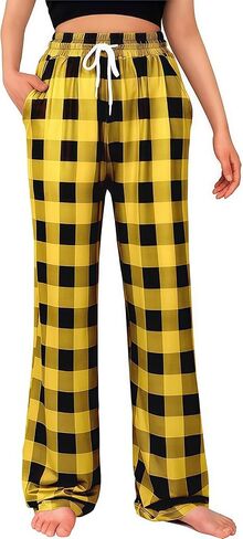 Womens Pajama Pants Comfy Plaid Lounge Pants Casual Stretch Sleepwear Bottoms with Pockets in Saudi Arabia