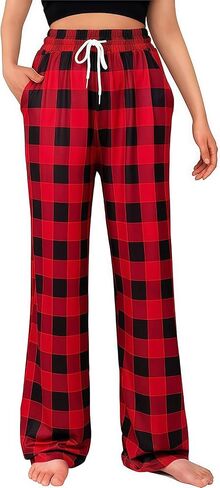 Womens Pajama Pants Comfy Plaid Lounge Pants Casual Stretch Sleepwear Bottoms with Pockets in Saudi Arabia