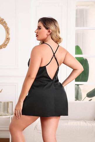 Avidlove Plus Size Lingerie For Women Sexy Satin Nightgown Lace Babydoll Side Slit Strappy Chemise Nightwear in Saudi Arabia