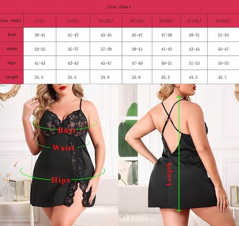 Avidlove Plus Size Lingerie For Women Sexy Satin Nightgown Lace Babydoll Side Slit Strappy Chemise Nightwear in Saudi Arabia