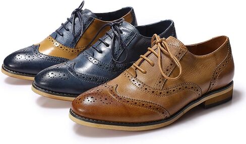 Mona flying Womens Vintage Wingtip Oxfords Ladies Lace up Leather Shoes in Kuwait