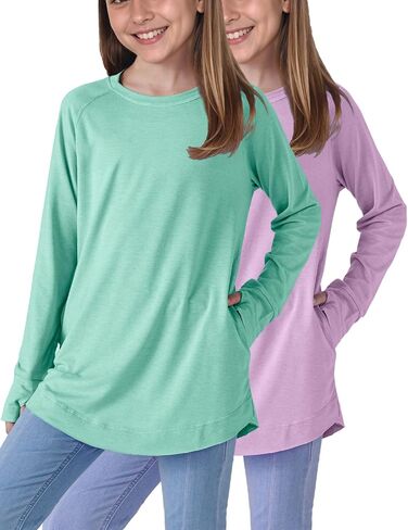 Liberty Pro 2-Pack Girls' Loose Fit Long Sleeve Tunic Tops with Pockets and Thumb Holes, Casual T Shirts for Tween Kids in Saudi Arabia