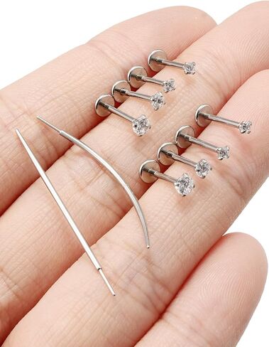 Jenxnjsjo 20/18g Threadless Flat Back Nose Lip Rings Cartilage Studs Earrings Surgical Steel Piercing Jewelry for Women Men in Saudi Arabia