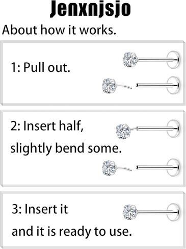 Jenxnjsjo 20/18g Threadless Flat Back Nose Lip Rings Cartilage Studs Earrings Surgical Steel Piercing Jewelry for Women Men in Saudi Arabia