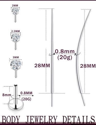 Jenxnjsjo 20/18g Threadless Flat Back Nose Lip Rings Cartilage Studs Earrings Surgical Steel Piercing Jewelry for Women Men in Saudi Arabia