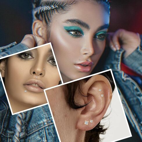PEAKLINK G23 Titanium Labret Studs Lobe Earrings Lip Piercings Cartilage Earrings Helix Studs Internally Threaded Monroe Medusa Ring 18G 16G Tragus Conch Studs with CZ for Women Men 3 PCS in Saudi Arabia