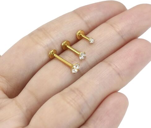 PEAKLINK G23 Titanium Labret Studs Lobe Earrings Lip Piercings Cartilage Earrings Helix Studs Internally Threaded Monroe Medusa Ring 18G 16G Tragus Conch Studs with CZ for Women Men 3 PCS in Saudi Arabia
