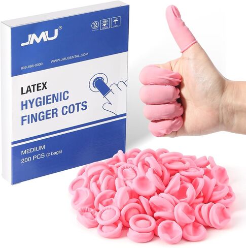 JMU 200PCS Latex Finger Cots Medium, Finger Protectors Disposable, White, Box of 200 in Saudi Arabia