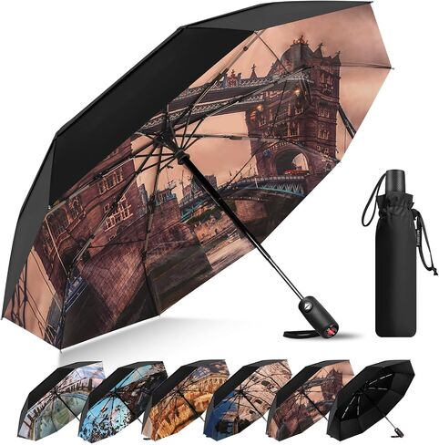 Travel Umbrella for Rain - 2024 Pro-Series Compact Umbrella, Small Umbrella for Backpack, Portable, Lightweight, Windproof, Heavy Duty, Automatic Folding Umbrella in Kuwait