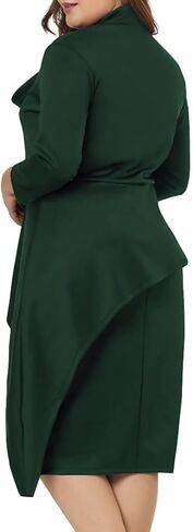LALAGEN Women's Plus Size Long Sleeve Peplum Tie Neck Bodycon Pencil Midi Dress in Saudi Arabia