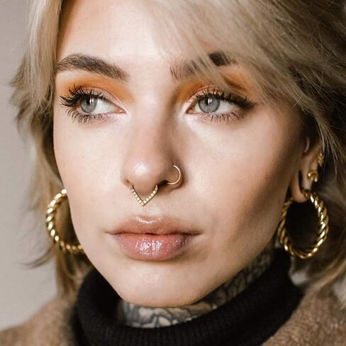 14k Yellow/White Gold Nose Rings 16G for Women & Men, 6mm 8mm 10mm Hinged Segment Cartilage Earring Hoop, Septum Rings, Helix, Rook, Tragus, Daith Body Piercing Jewelry in Saudi Arabia