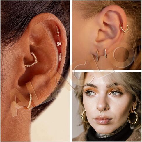 14k Yellow/White Gold Nose Rings 16G for Women & Men, 6mm 8mm 10mm Hinged Segment Cartilage Earring Hoop, Septum Rings, Helix, Rook, Tragus, Daith Body Piercing Jewelry in Saudi Arabia
