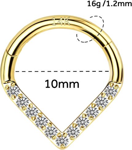 14k Yellow/White Gold Nose Rings 16G for Women & Men, 6mm 8mm 10mm Hinged Segment Cartilage Earring Hoop, Septum Rings, Helix, Rook, Tragus, Daith Body Piercing Jewelry in Saudi Arabia