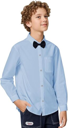DISAUR Boys Dress Shirts Toddler Boy Button Down Shirt Long Sleeve Removable Bow Tie Button Up Shirt White Formal Graduation in Kuwait