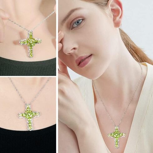 Multiple Style Cross Pendant Necklace for Men Women Sterling Silver Chain Personalized Garnet/Emerald/Green/Blue Turquoise Crystal Cross Necklaces for Christmas Anniversary in Kuwait
