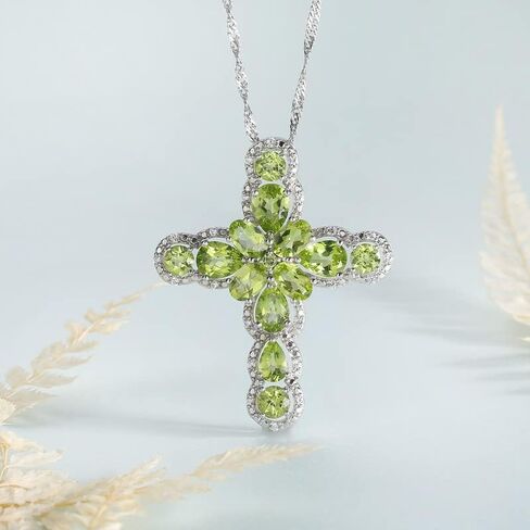 Multiple Style Cross Pendant Necklace for Men Women Sterling Silver Chain Personalized Garnet/Emerald/Green/Blue Turquoise Crystal Cross Necklaces for Christmas Anniversary in Kuwait