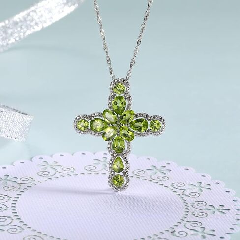 Multiple Style Cross Pendant Necklace for Men Women Sterling Silver Chain Personalized Garnet/Emerald/Green/Blue Turquoise Crystal Cross Necklaces for Christmas Anniversary in Kuwait