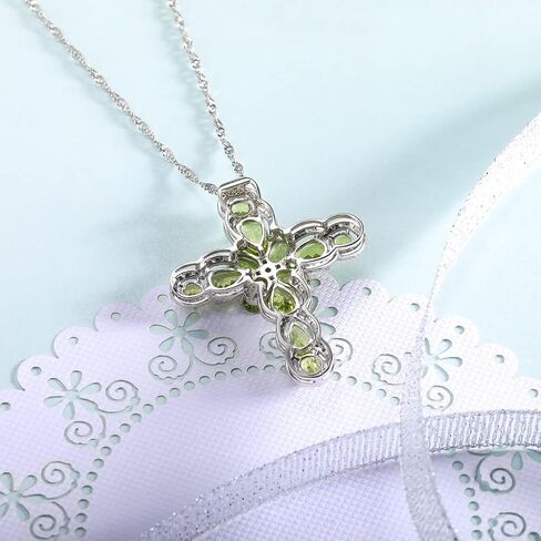 Multiple Style Cross Pendant Necklace for Men Women Sterling Silver Chain Personalized Garnet/Emerald/Green/Blue Turquoise Crystal Cross Necklaces for Christmas Anniversary in Kuwait