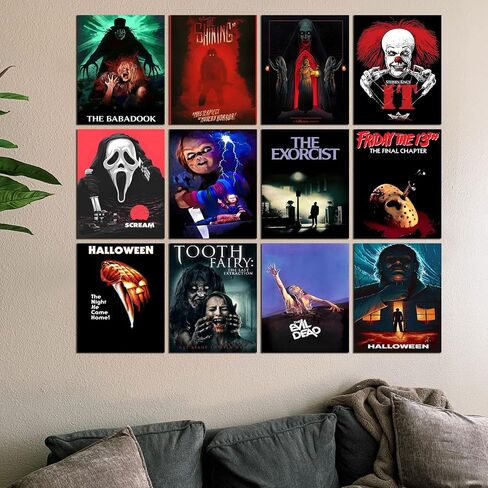 12 قطعة من ملصقات أفلام الرعب الكلاسيكية الكلاسيكية، ديكور فيلم رعب مخيف ومخيف، مجموعة أفلام تشويق فنية للحائط، ديكور رعب للمنزل، رجل كهف، مسكن، ديكور جداري، غير مؤطرة (8 × 10 بوصة) in Saudi Arabia