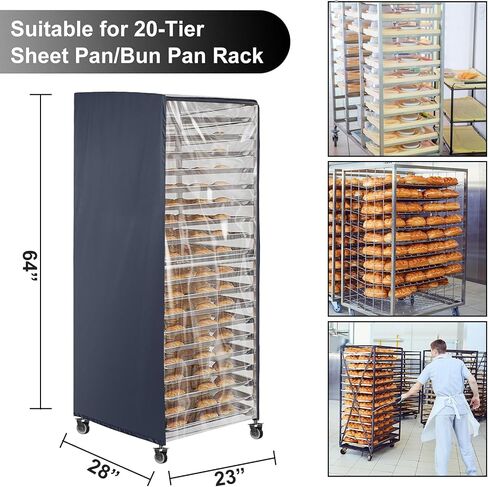 Bread Rack Cover with Zipper,20tier Sheet Pan Rack/Bun Pan Rack Cover with Vents, 23"X28"X64" Bakers Rack Cover with Transparent Window, Bread Rack Cover for Waterproof and Dustproof in Saudi Arabia