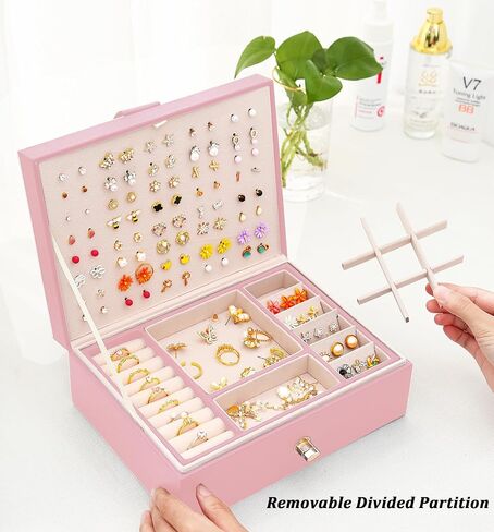 Girls Jewelry Box Earring Holder Organizer for Girls Earring Organizer Teen Jewelry Box Organizer for Girls Pink jewelry Boxes for Earrings Necklace Ring Stud Earring Box Organizer for Girls in Saudi Arabia