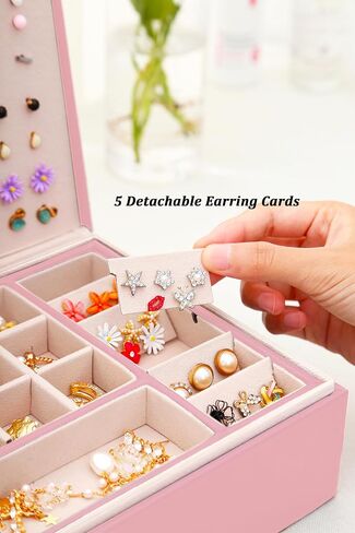 Girls Jewelry Box Earring Holder Organizer for Girls Earring Organizer Teen Jewelry Box Organizer for Girls Pink jewelry Boxes for Earrings Necklace Ring Stud Earring Box Organizer for Girls in Saudi Arabia
