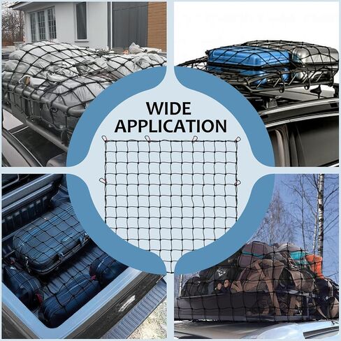 Cargo Net for Pickup Truck Bed 4' x 4' Stretches to 8' x 8' Ruck Bed Cargo Net with 12 Metal Carabiners - Truck Bed Accessories for Dodge RAM, Ford, Chevy, Toyota in Saudi Arabia