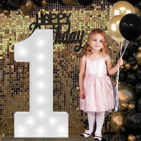Cool White 4FT Light Up Numbers Pre-Cut Frame Giant Marquee Numbers 1, Mosaic Numbers for Balloons, Light Up Numbers for First 1st 21st Birthday Anniversary Party Decor in Saudi Arabia
