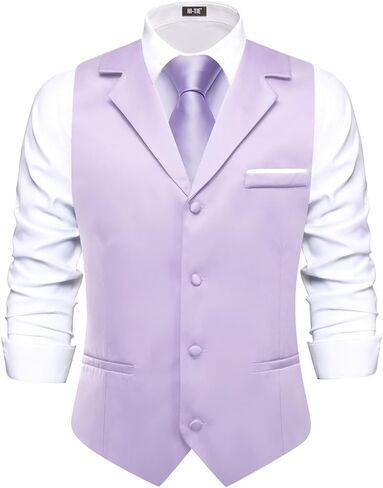 Hi-Tie Men's Solid Formal Vest Business Vest for Men Wedding Mens Notch Lapel Dress Tuxedo Waistcoat Party in Kuwait