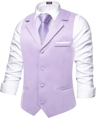 Hi-Tie Men's Solid Formal Vest Business Vest for Men Wedding Mens Notch Lapel Dress Tuxedo Waistcoat Party in Kuwait