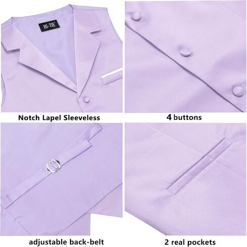 Hi-Tie Men's Solid Formal Vest Business Vest for Men Wedding Mens Notch Lapel Dress Tuxedo Waistcoat Party in Kuwait