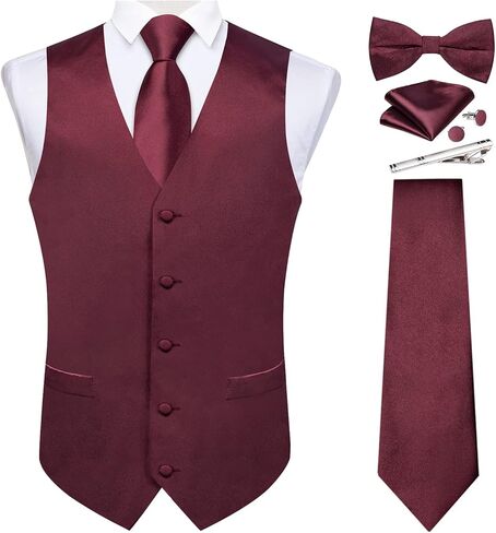 DiBanGu Suit Vest for Men Vest Set with Tie Bowtie Tie Clip Pocket Square Cufflinks 6Pcs Waistcoat in Saudi Arabia