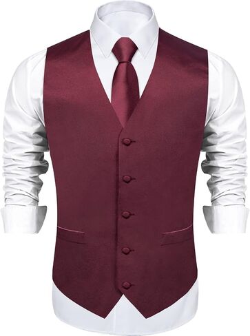 DiBanGu Suit Vest for Men Vest Set with Tie Bowtie Tie Clip Pocket Square Cufflinks 6Pcs Waistcoat in Saudi Arabia