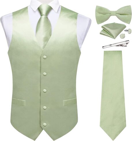 DiBanGu بدلة سترة للرجال مجموعة سترة مع ربطة عنق ربطة عنق مشبك جيب مربع أزرار أكمام 6 قطعة صدرية in Kuwait