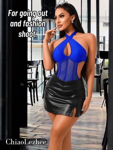 One Piece Swimsuit, Sexy Cut Out Monokini, Pool Party, Push Up Bathing Suit Glow Rave Outfits Cheeky Sunkini Mesh in Saudi Arabia