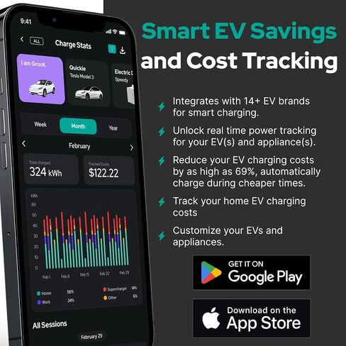 NeoCharge Smart Splitter NEMA 14-50 - تجنب ترقيات/إعادة توصيل اللوحة، معتمد من UL، التبديل التلقائي، فتح شحن السيارة الكهربائية المزدوجة (EV)، توفير عند التثبيت (240 فولت، 40 أمبير)... in Saudi Arabia