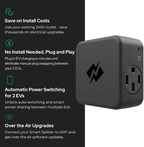NeoCharge Smart Splitter NEMA 14-50 - تجنب ترقيات/إعادة توصيل اللوحة، معتمد من UL، التبديل التلقائي، فتح شحن السيارة الكهربائية المزدوجة (EV)، توفير عند التثبيت (240 فولت، 40 أمبير)... in Saudi Arabia