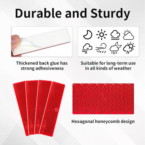 10 Pack Red Self Adhesive Rectangle Reflectors, E24 Approval Road Safety Stick-on Rear Reflectors for Trailer Caravan Truck Lorry or Agricultural Machines in Kuwait