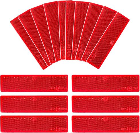 10 Pack Red Self Adhesive Rectangle Reflectors, E24 Approval Road Safety Stick-on Rear Reflectors for Trailer Caravan Truck Lorry or Agricultural Machines in Kuwait