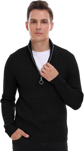 Sailwind Men's Soft Sweaters Quarter Zip Pullover Classic Ribbed Turtleneck Sweater in Saudi Arabia