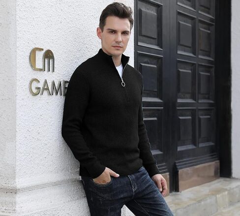 Sailwind Men's Soft Sweaters Quarter Zip Pullover Classic Ribbed Turtleneck Sweater in Saudi Arabia