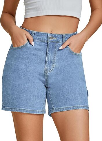 Luvamia شورتات جينز للنساء عالية الخصر العصرية عادية فائدة بسط الدينيم Jorts قطع السراويل الطويلة مع جيوب in Kuwait