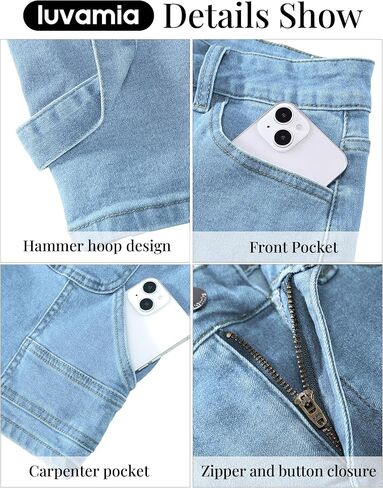 Luvamia شورتات جينز للنساء عالية الخصر العصرية عادية فائدة بسط الدينيم Jorts قطع السراويل الطويلة مع جيوب in Kuwait