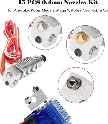 15PCS Hardened Nozzles Kit for Anycubic Kobra, 3D Printer 7PCS 0.4mm Nozzles and 2PCS 0.2mm, 0.6mm, 0.8mm, 1.0mm Wear Resistance Nozzles Kit for Anycubic Mega, Mega X, Chrion, Kobra Neo in Kuwait