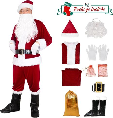 UDYR Santa Claus Costume Suit for Adult Men Deluxe Flannel Santa Outfit 9PCS in Saudi Arabia